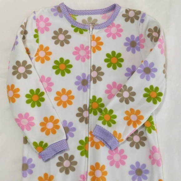 carter's retro floral fleece zipper footie sleeper pajamas 4T toddler girls - Picture 5 of 5